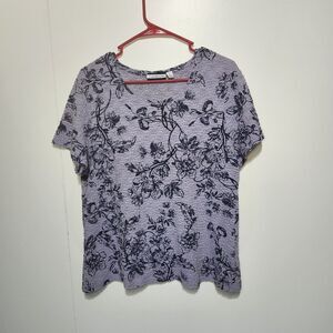 CROFT & BARROW Womens XL Lavender Purple Floral Crinkle Stretch Short Sleeve Top